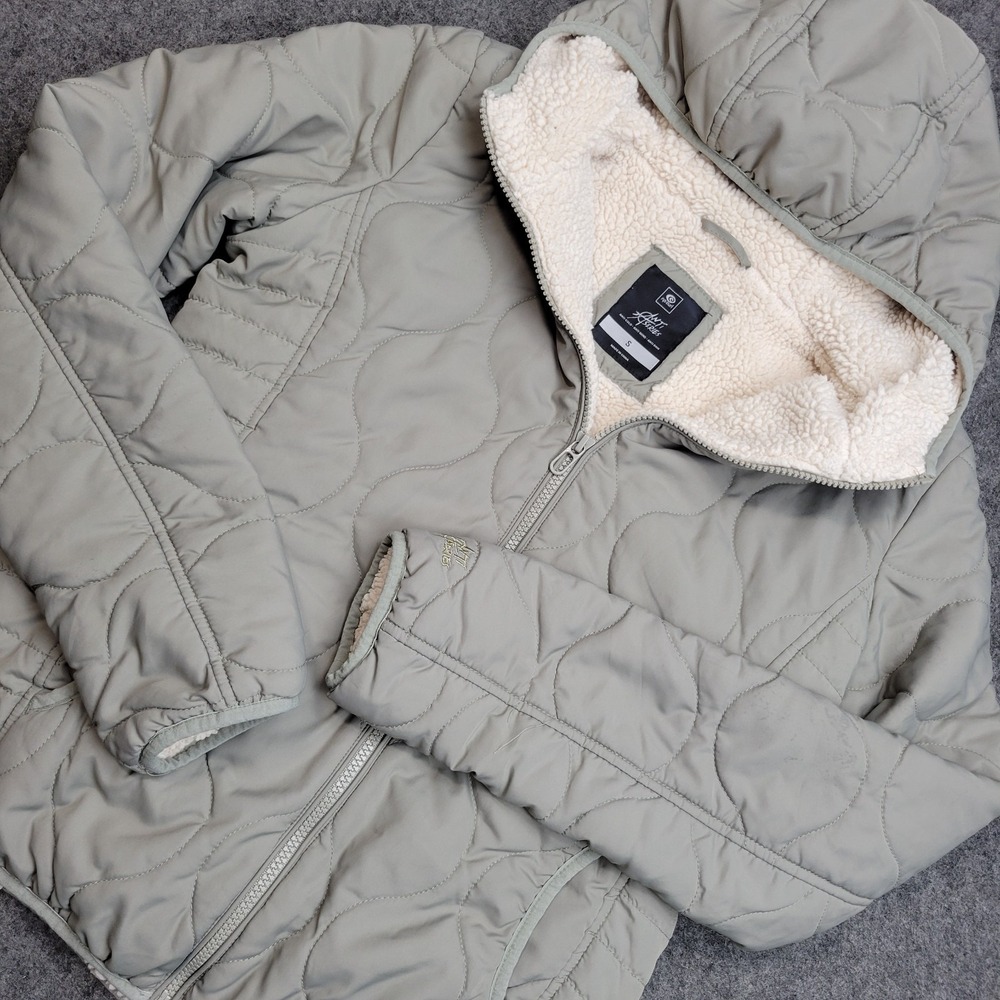 Rip Curl Jacket Womens Small Beige Sherpa Lined Cold Wind Rain Hooded Full Zip